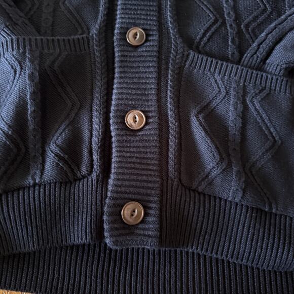 New Liverpool Mens Medium Cable Shawl Collar Cardigan Fisherman Navy Sweater - Picture 10 of 16